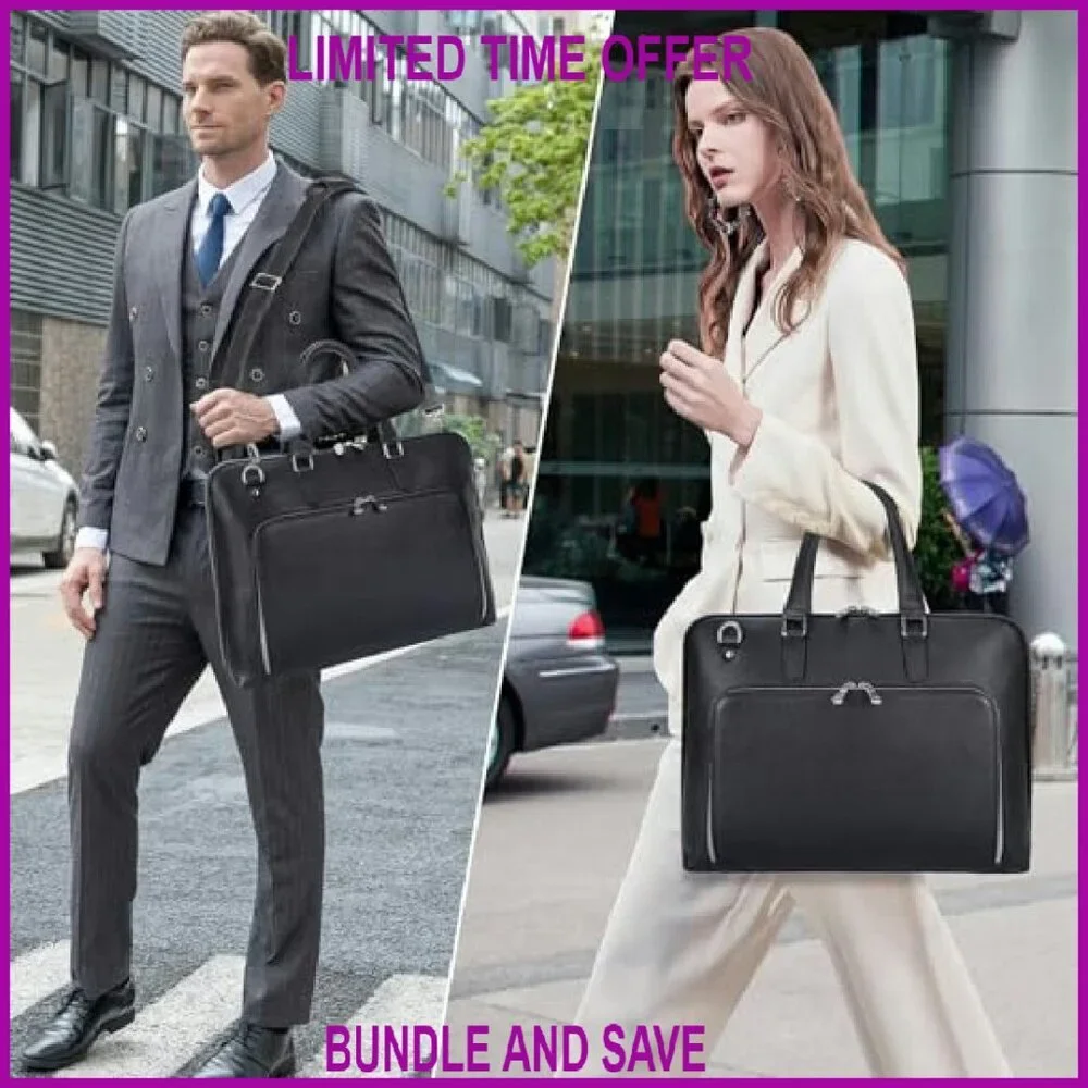 Leather Slim Briefcase for 15.6-16 Inch Laptop Professional Business Messenger